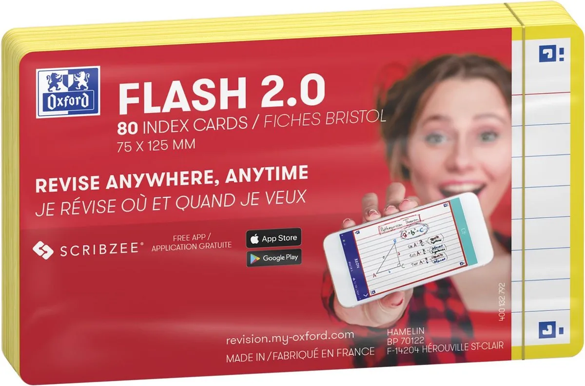 Flash 2.0 - Flashcards - Gelijnd - A7 - Gele rand - 80 stuks fra Oxford i Hvid – produktbillede