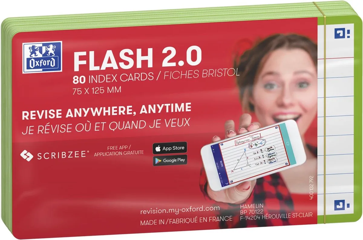 Flash 2.0 - Flashcards - Gelijnd - A7 - Groene rand - 80 stuks by Oxford in Green – product photo
