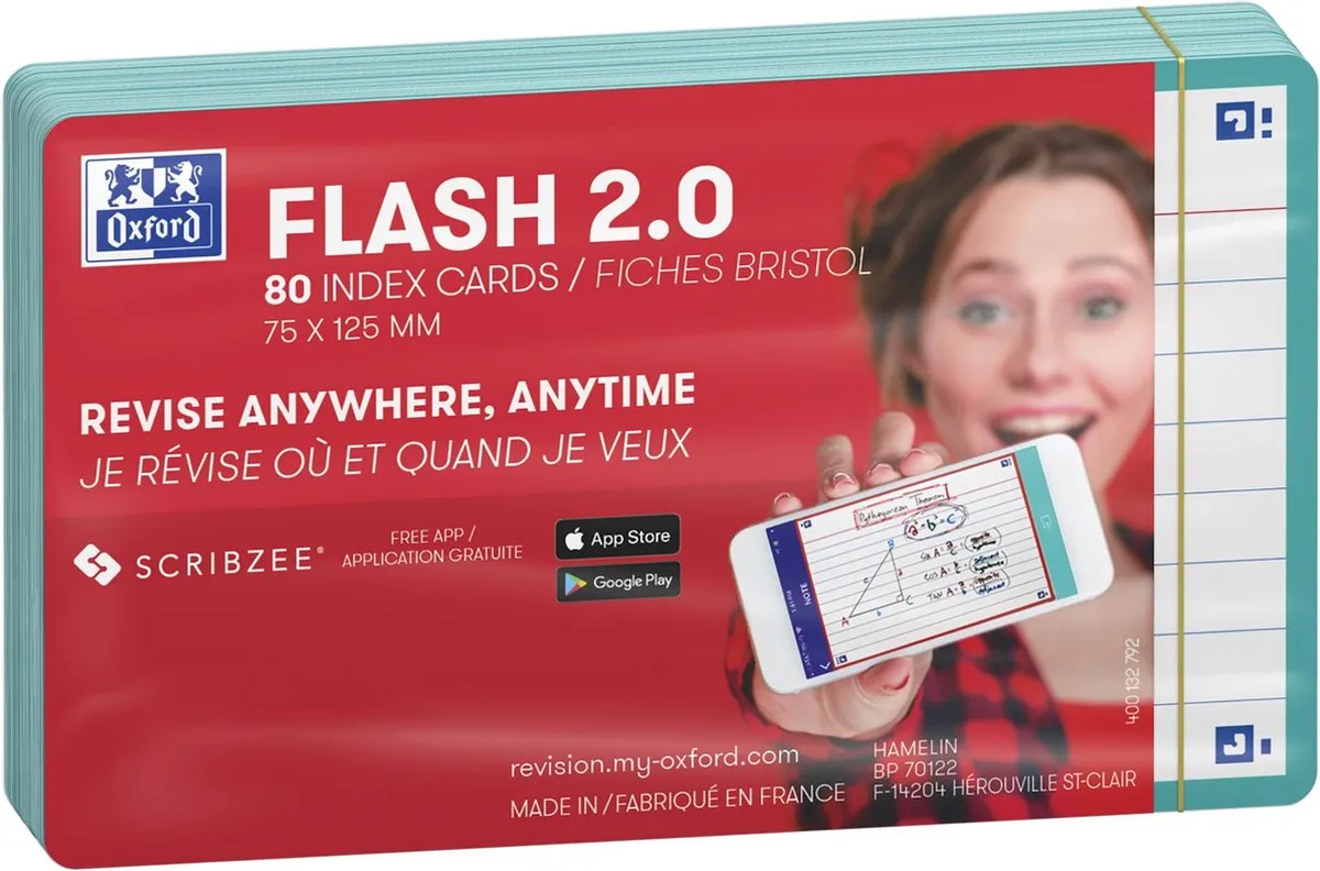 Flash 2.0 - Flashcards - Gelijnd - A7 - Mint Groene rand - 80 stuks de Oxford en Mint groen – photo produit