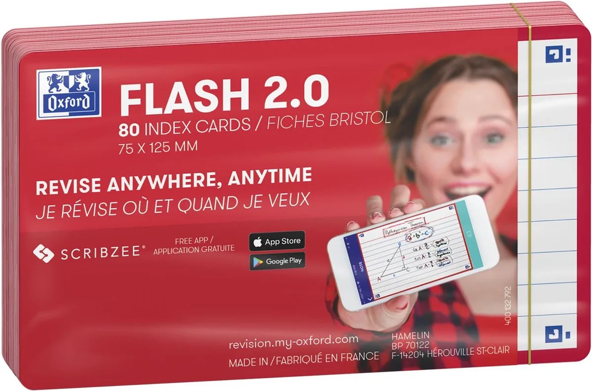 Flash 2.0 - Flashcards - Gelijnd - A7 - Rode rand - 80 stuks de Oxford en Blanc – photo produit