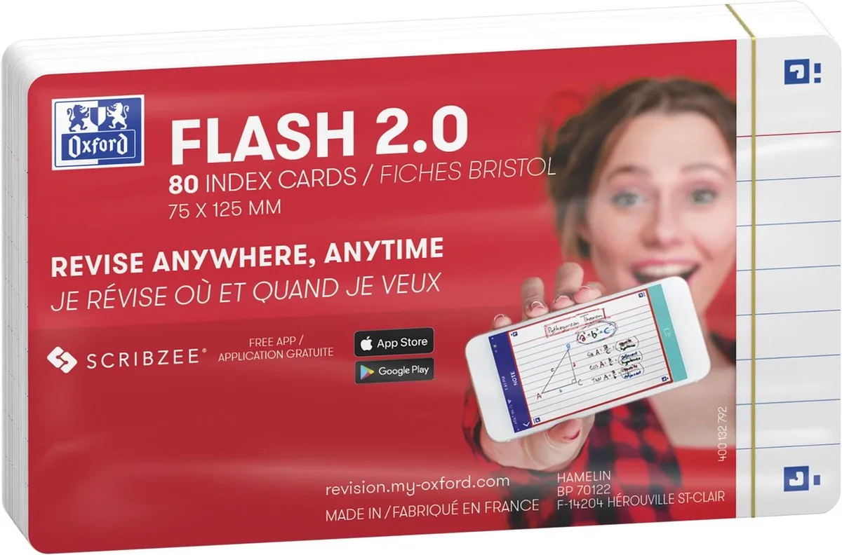 Flash 2.0 - Flashcards - Gelijnd - A7 - Wit - 80 stuks de Oxford en Geen kleur – photo produit