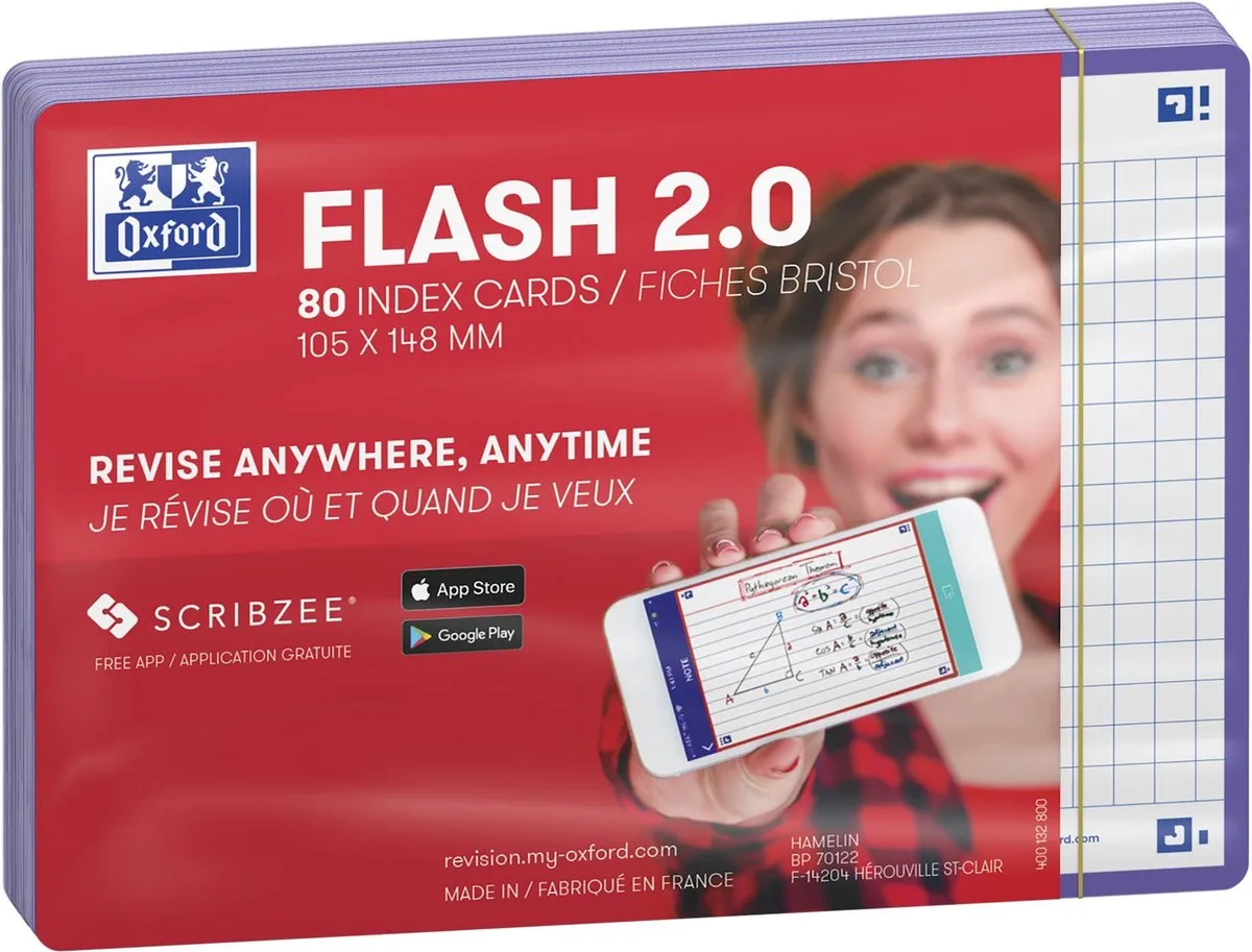 Flash 2.0 - Flashcards - Geruit 5mm - A6 - Paarse rand - 80 stuks von Oxford in Lila – Produktfoto
