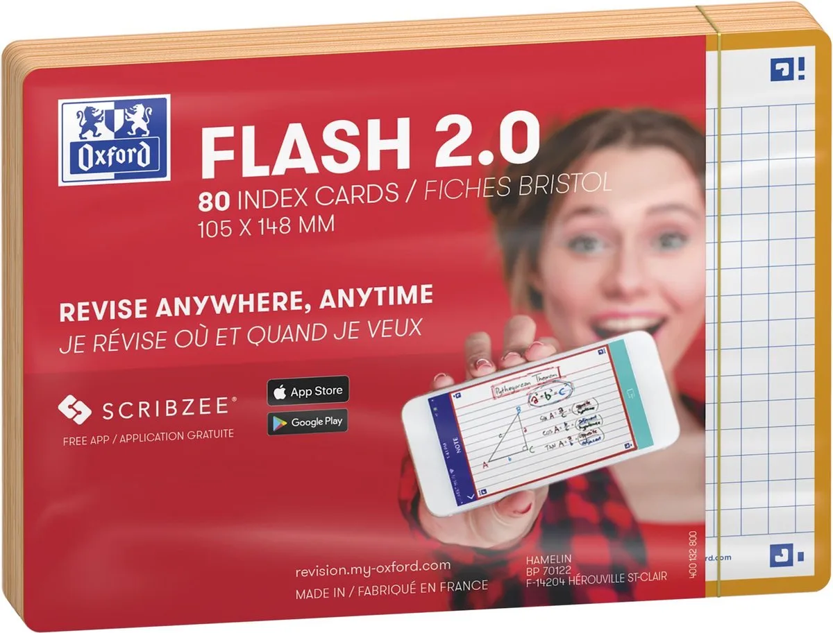 Flash 2.0 - Flashcards - Geruit 5mm - A6 - rand - 80 stuks by Oxford in Orange – product photo