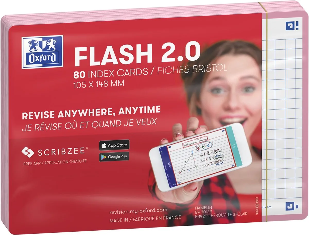 Flash 2.0 - Flashcards - Geruit 5mm - A6 - rand - 80 stuks von Oxford in Rosa – Produktfoto