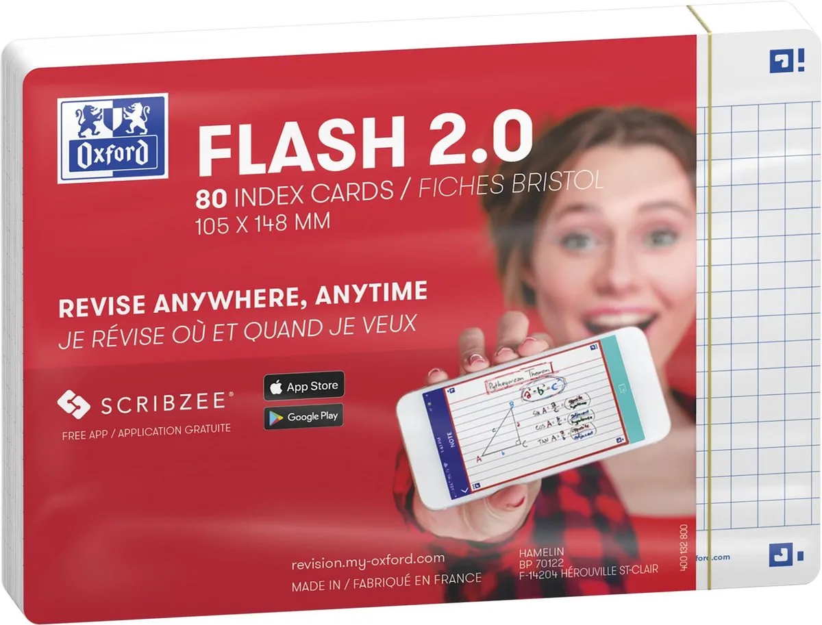 Flash 2.0 - Flashcards - Geruit 5mm- A6 - Wit - 80 stuks by Oxford in Geen kleur – product photo