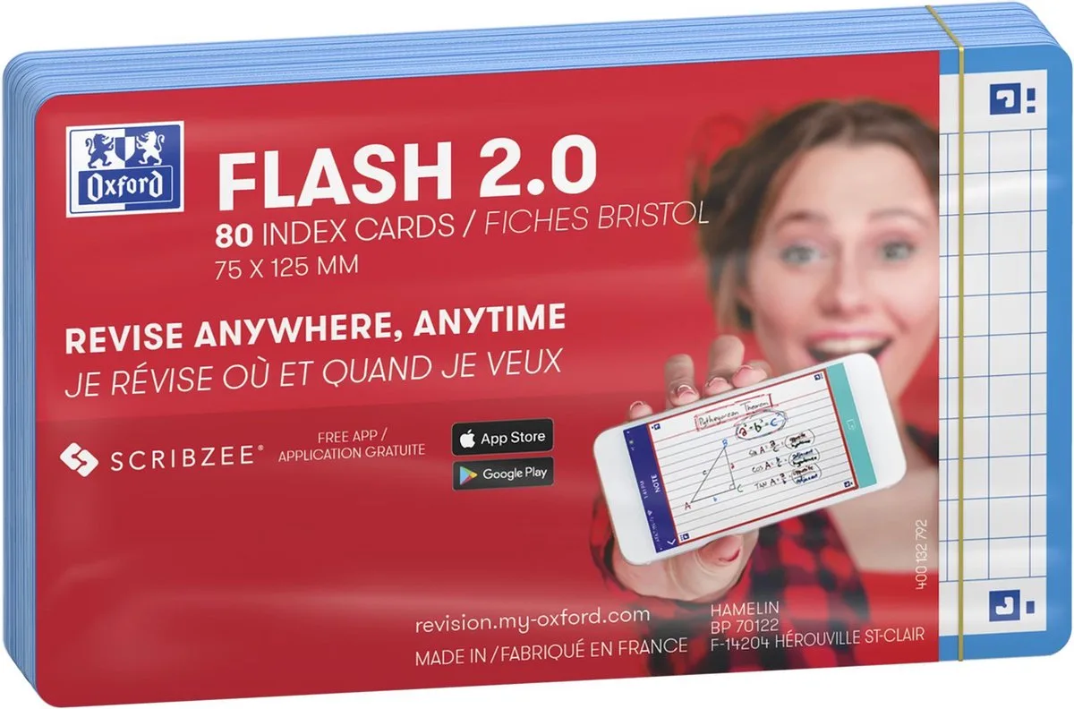 Flash 2.0 - Flashcards - Geruit 5mm - A7 - rand - 80 stuks von Oxford in Türkis – Produktfoto