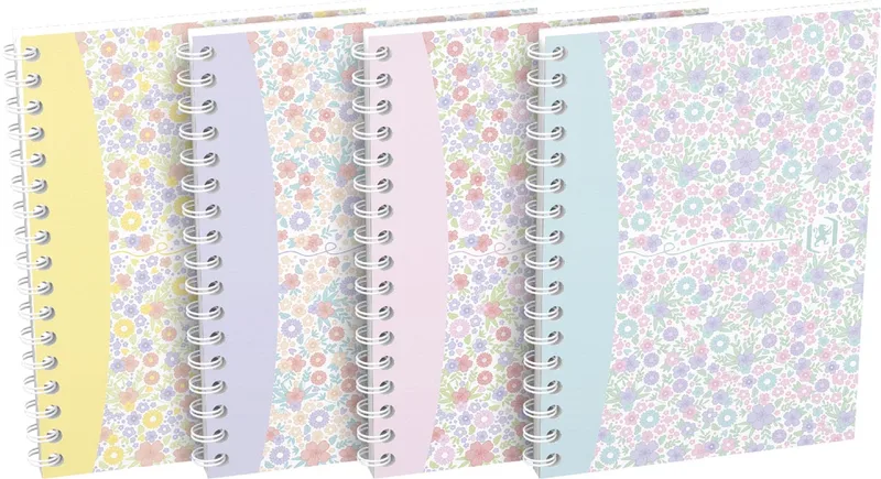 Floral softcover spiraalschrift, ft A6, 50 vel, geruit 5 mm, 4 geassorteerde designs van Oxford – productfoto