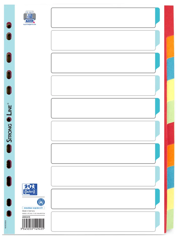 Karton-Register, blanko, DIN A4, farbig, 10-teilig by Oxford – product photo