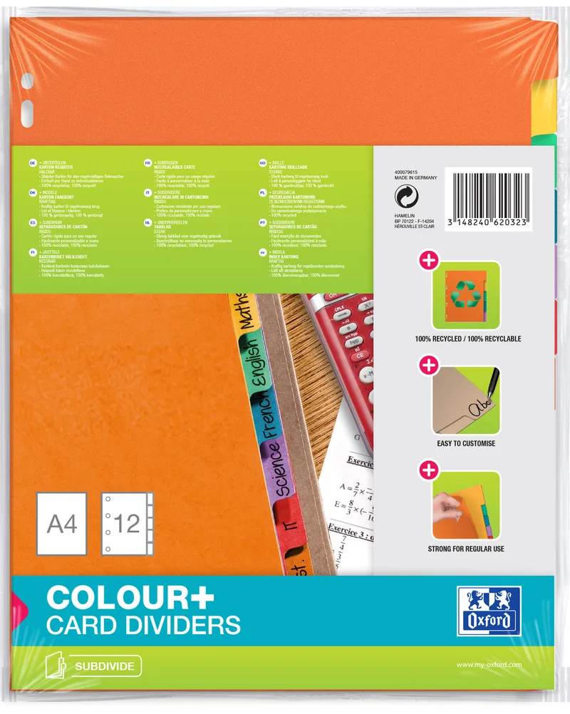 Karton-Register, blanko, DIN A4, farbig, 12-teilig by Oxford – product photo