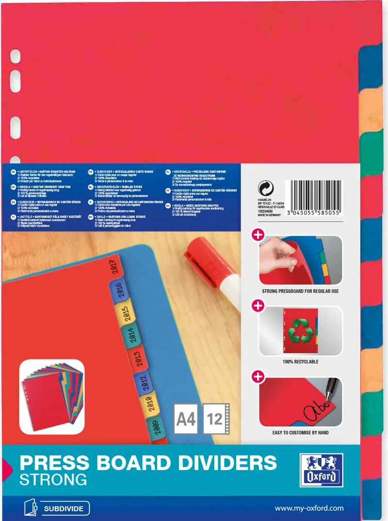 Karton-Register, blanko, DIN A4, marmoriert,12-teilig von Oxford – Produktfoto