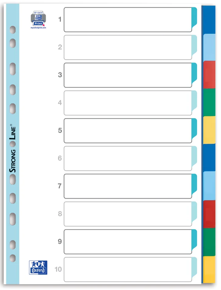 Kunststoff-Register, blanko, farbige Taben, 10-teilig by Oxford – product photo