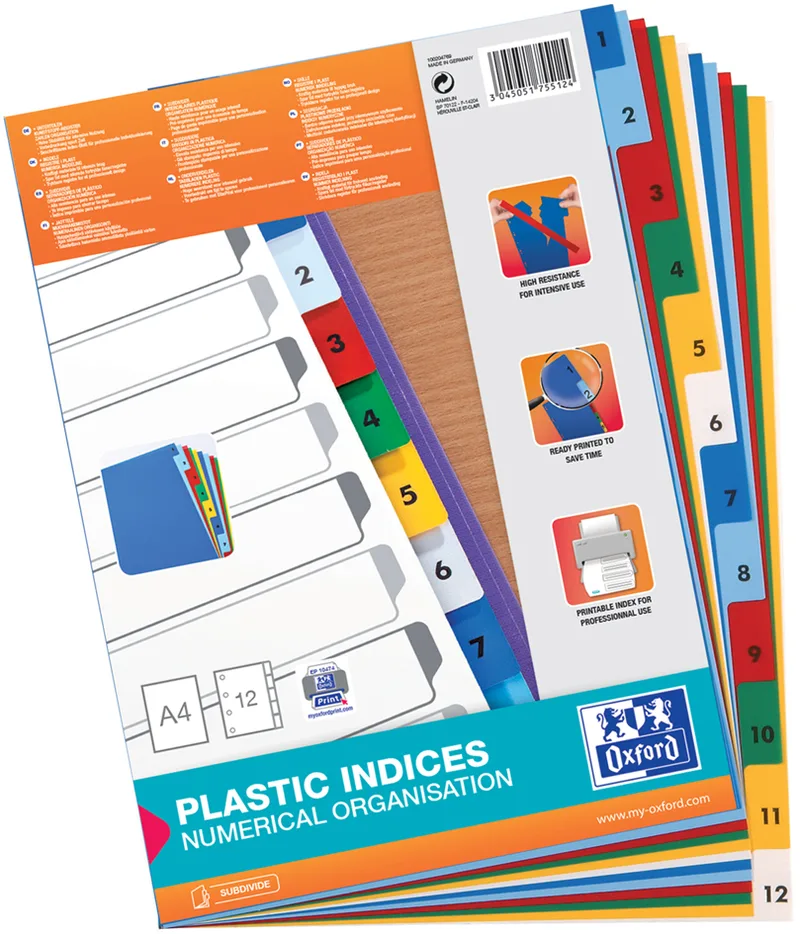 Kunststoff-Register, Zahlen, A4, farbig, 10-teilig by Oxford – product photo
