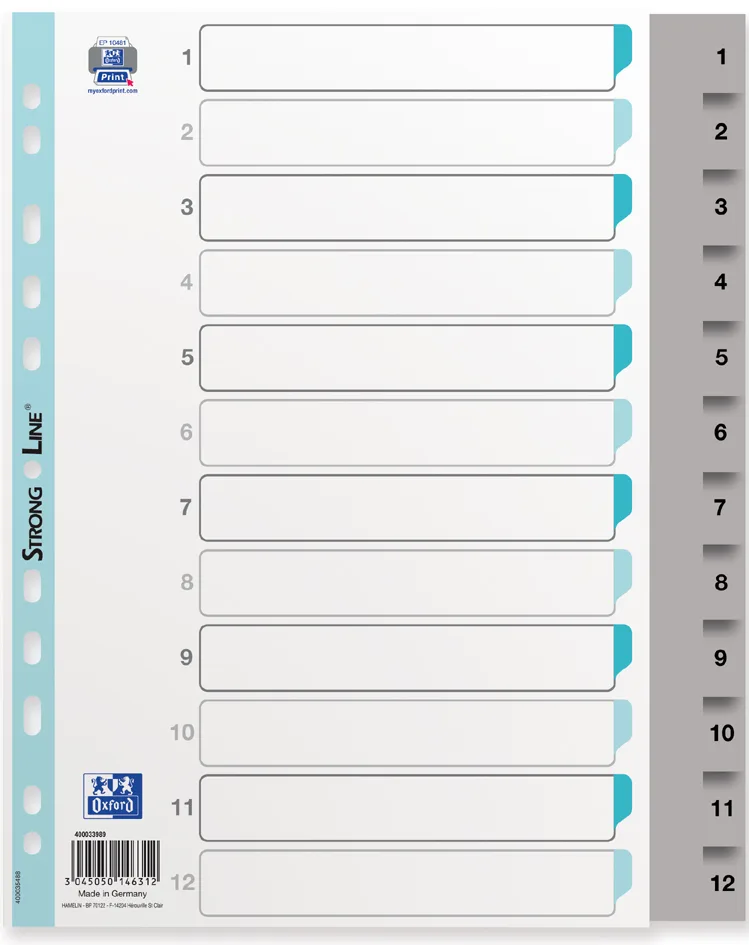 Kunststoff-Register, Zahlen,A4, grau, 12-teilig, Ü.b. von Oxford – Produktfoto