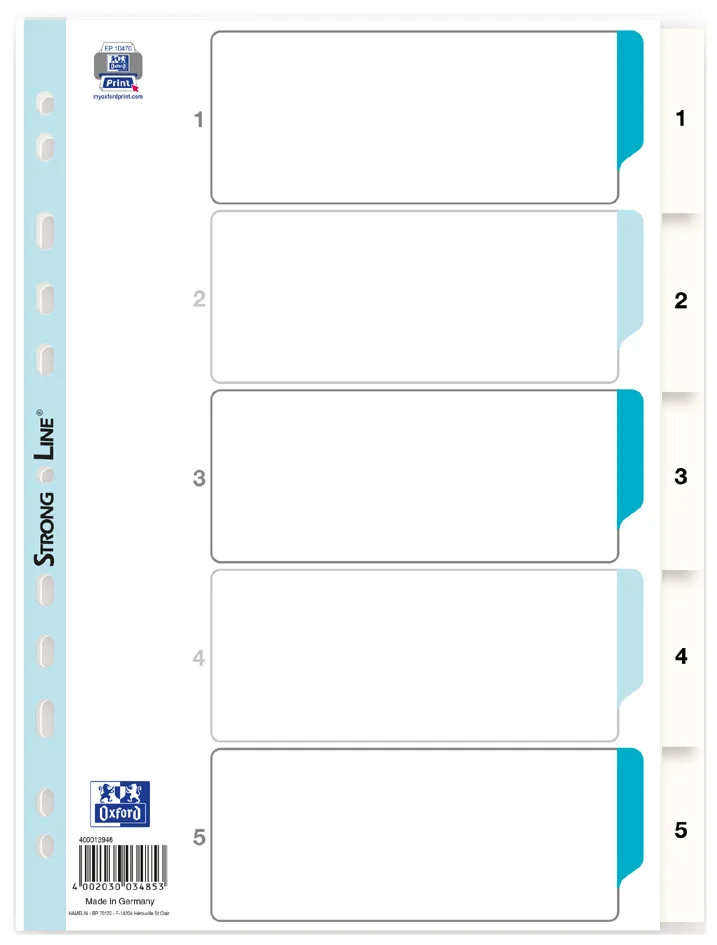 Kunststoff-Register, Zahlen, DIN A4, weiß, 5-teilig by Oxford – product photo