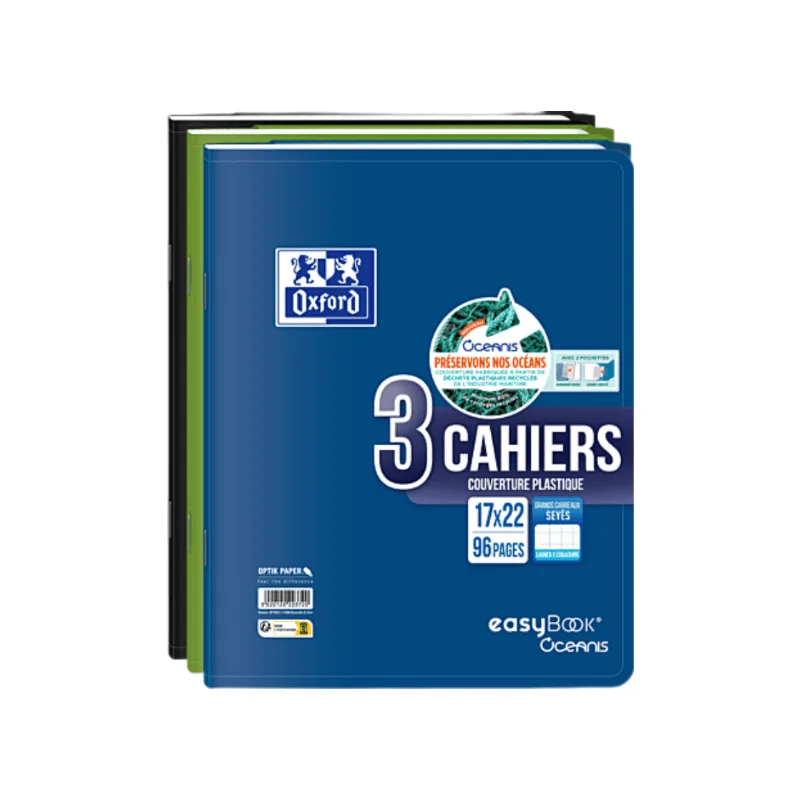 Lot de 3 cahiers Easybook Oceanis 17x22 Seyès 96 pages de Oxford – photo produit