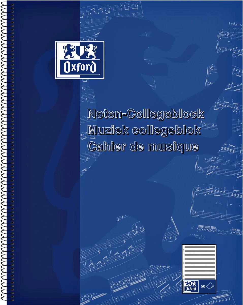 Muziek Collegeblok - A4 schrijfblok - Muziekliniatuur - 50 vel - 10 stuks de Oxford en Bleu – photo produit