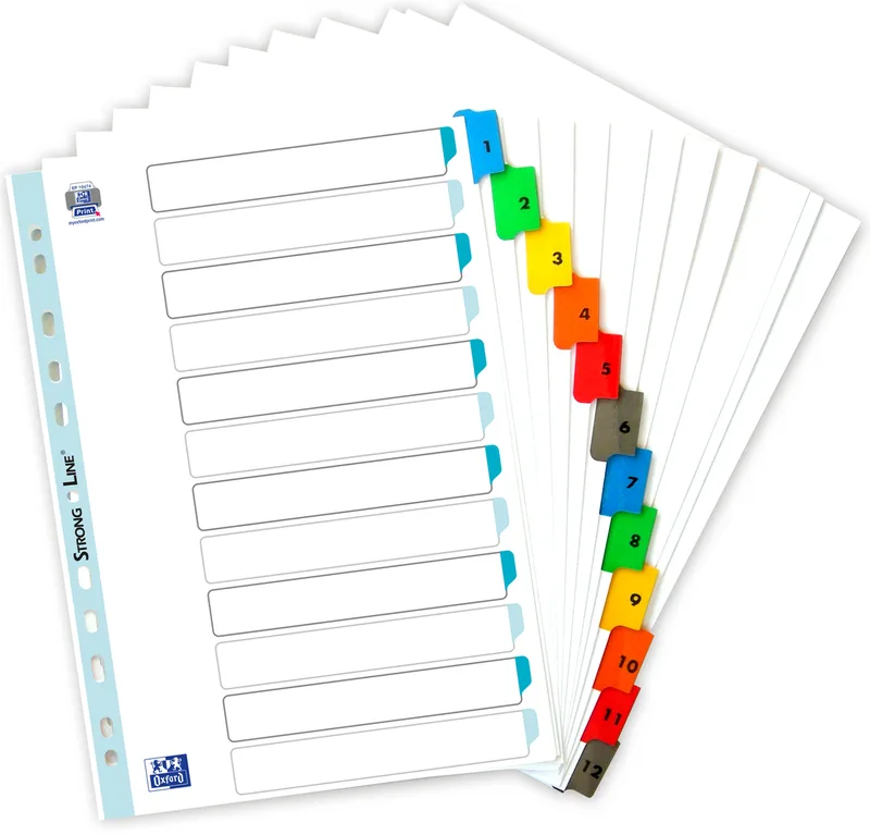 Mylarkarton-Register, Zahlen, A4, farbig, 12-teilig by Oxford – product photo