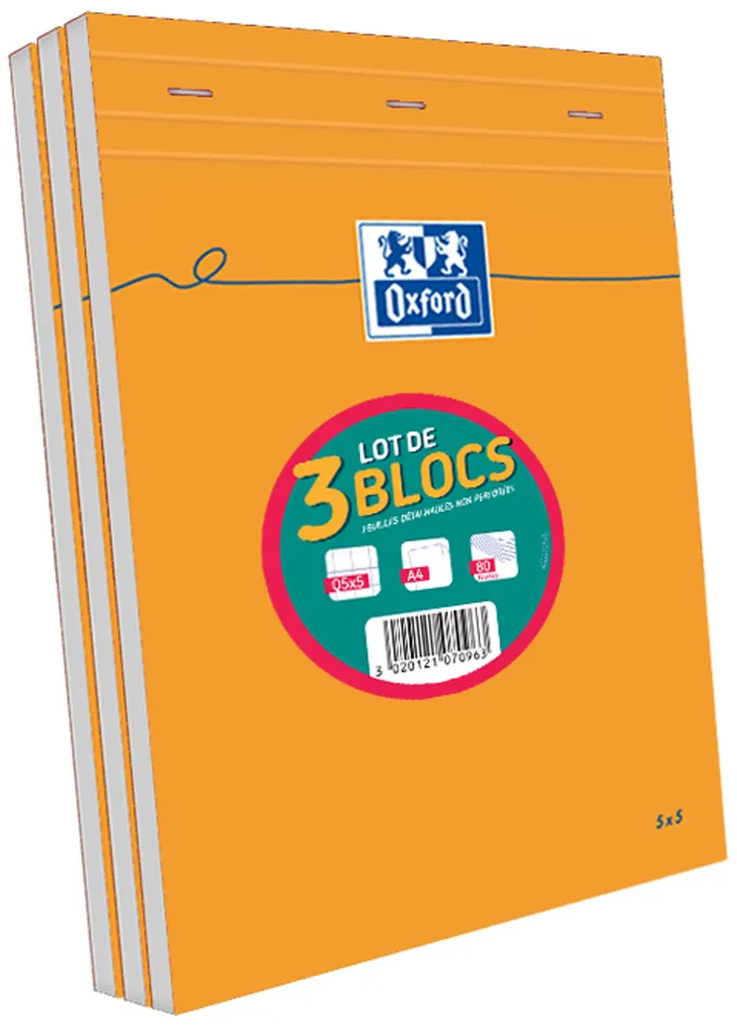 Notizblock, DIN A4, kariert, 80 Blatt, 3er Set by Oxford – product photo