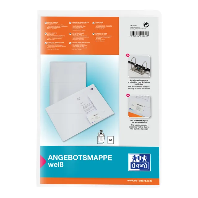 Offertemap Oxford A4 met insteektas 2 kleppen 0.5mm PP wit by Oxford – product photo
