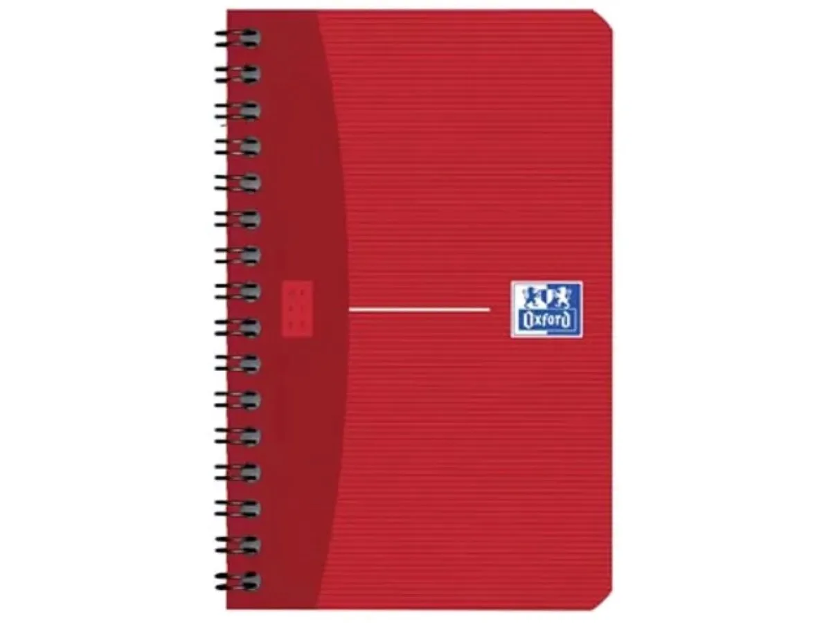 OFFICE Essentials - Spiraalblok - 180 bladzijden - 90 pagina - formaat 9 x 14 cm - geruit 5x5mm van Oxford in Rood – productfoto