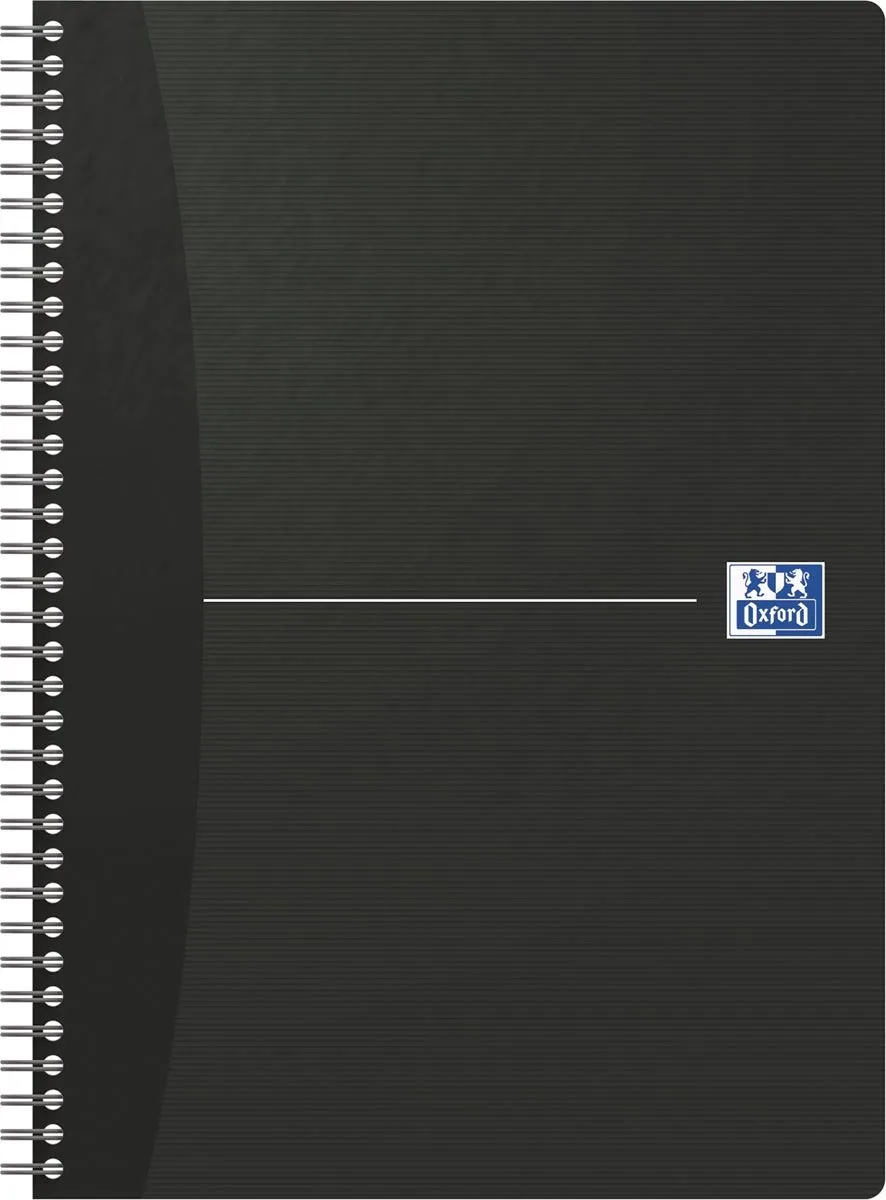 Office Essentials spiraalschrift, 180 bladzijden, ft A4, geruit 5 mm, zwart 5 stuks von Oxford in Karton – Produktfoto