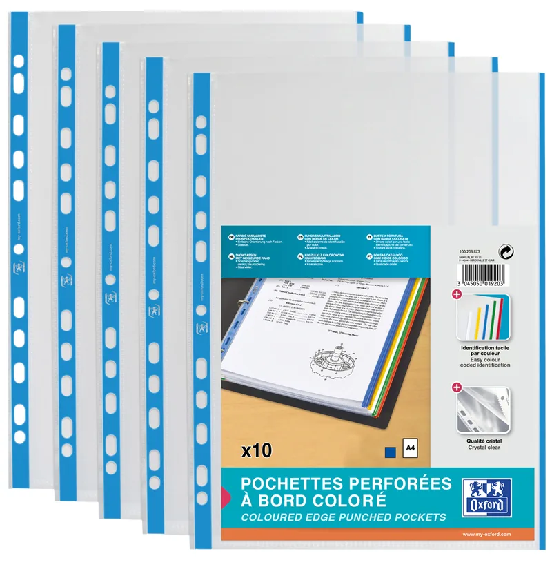 Prospekthülle, DIN A4 mit farbigem Rand, PP, blau by Oxford – product photo