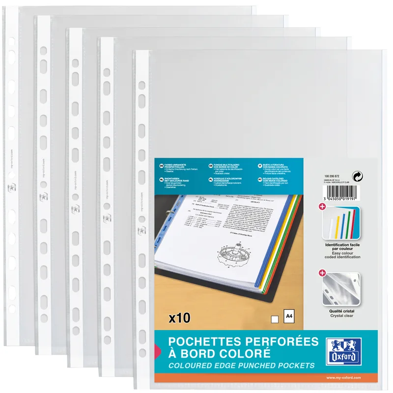 Prospekthülle, DIN A4 mit farbigem Rand, PP, weiß by Oxford – product photo