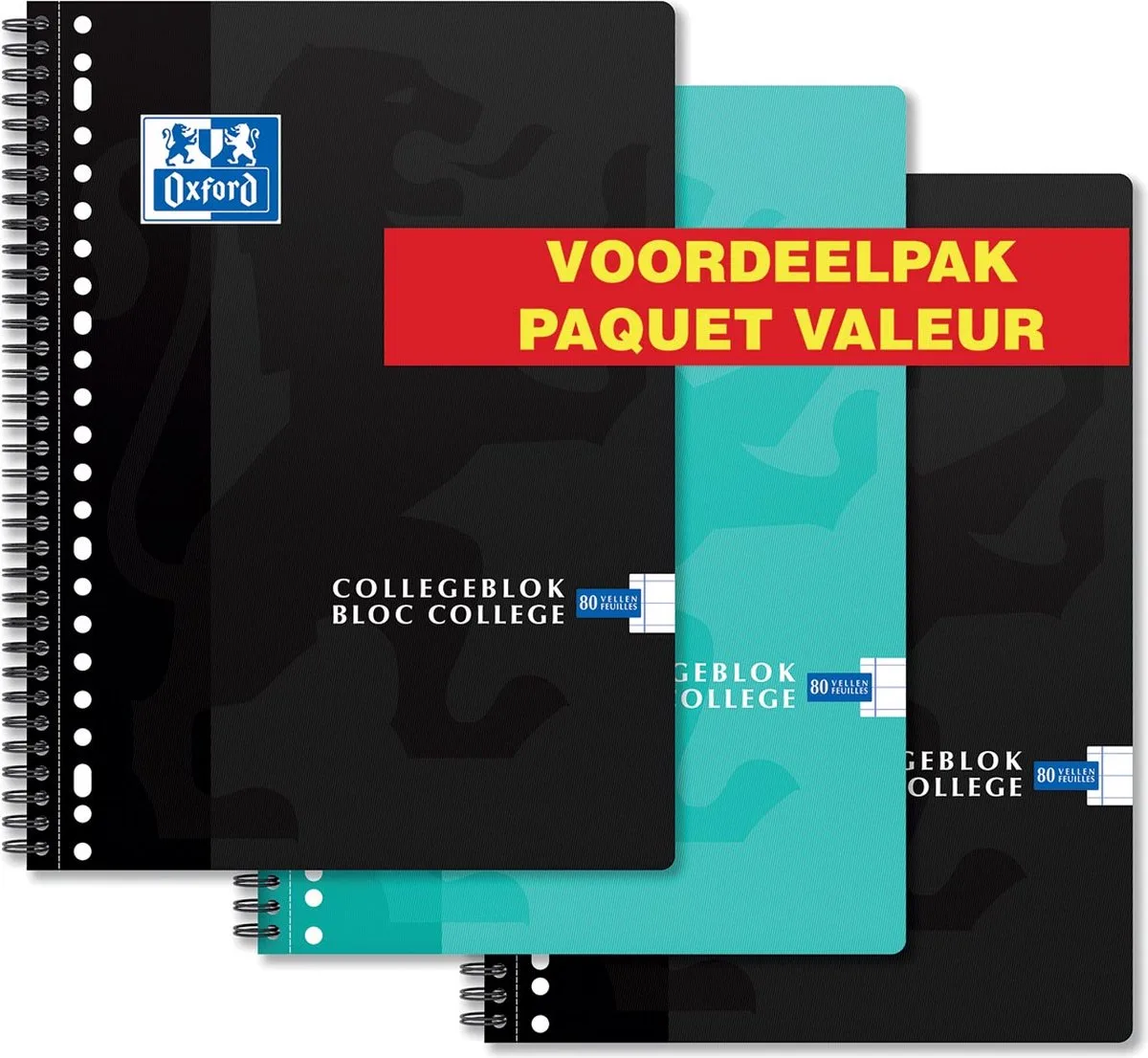 School collegeblok, ft A4+, 160 bladzijden, 23 gaats, kantlijn, gelijnd, 3 stuks 7 stuks fra Oxford i 160 – produktbillede