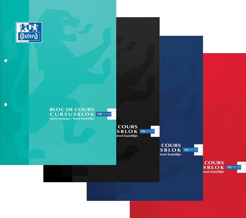 SCHOOL cursusblok, geassorteerde kleuren, ft A4, 100 vel, geruit 10 mm de Oxford – photo produit
