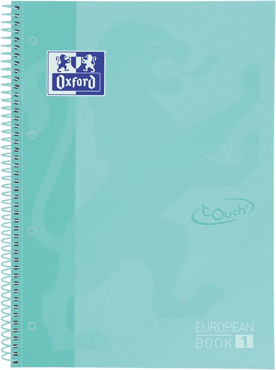 School Europeanbook - notitieboek - gekleurde rand - A4+ - lijn - 80 vel - 4 gaats - hardcover van Oxford in Pastel mint – productfoto