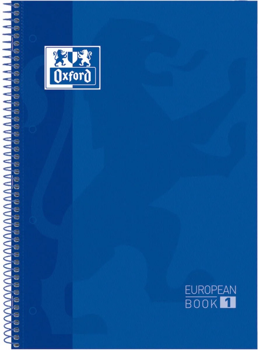School Europeanbook - notitieboek - gekleurde rand - A4+ - ruit 5mm - 80 vel - 4 gaats - hardcover van Oxford in Donkerblauw – productfoto