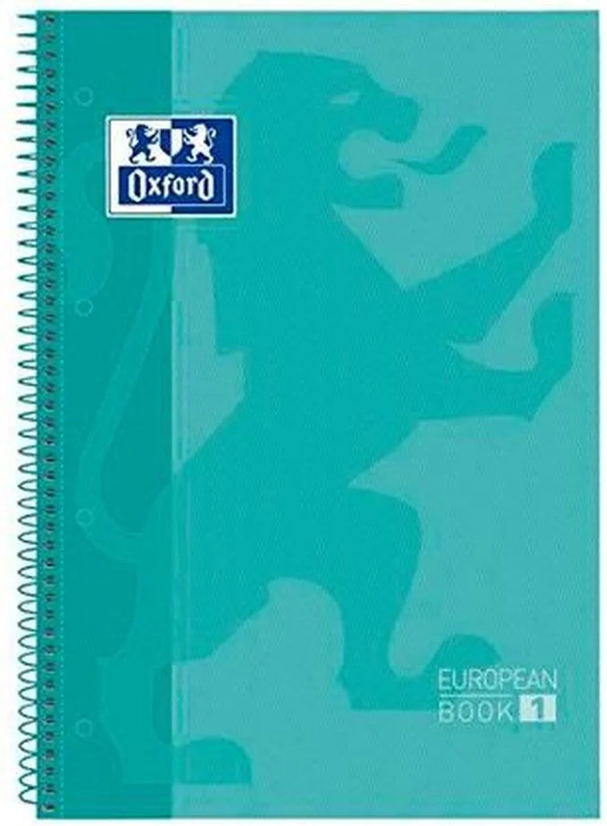 School Europeanbook - notitieboek - gekleurde rand - A4+ - ruit 5mm - 80 vel - 4 gaats - hardcover van Oxford in Pastel mint – productfoto
