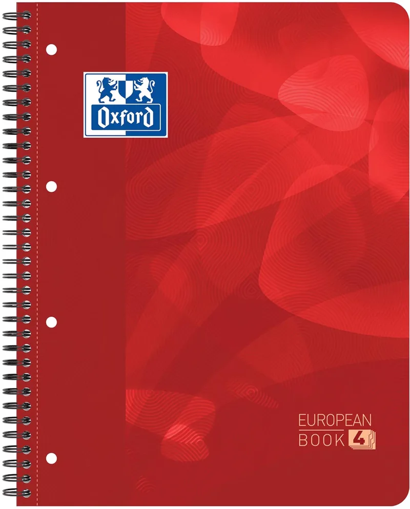 School Projectbook spiraalschrift, ft A4+, 4-gaats perforatie, geruit 5 mm, rood by Oxford – product photo