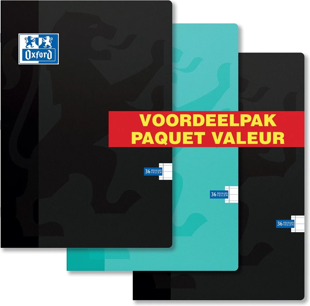 School schrift, ft A4, 72 bladzijden, kantlijn, gelijnd, pak van 3 stuks, geassorteerde kleuren 12 stuks från Oxford i Karton – produktbild