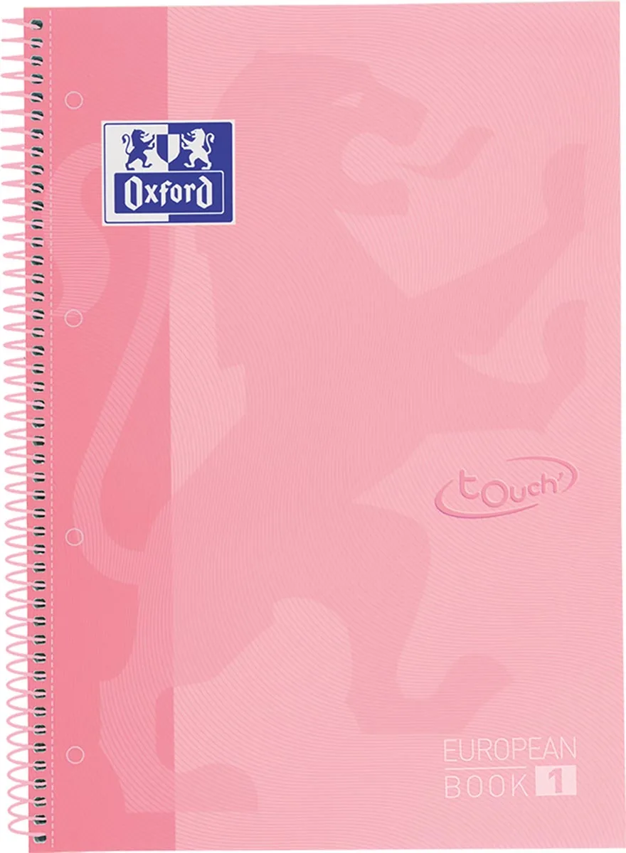 School Touch Europeanbook spiraalblok, ft A4+, 160 bladzijden, geruit 5 mm, pastel roze från Oxford – produktbild