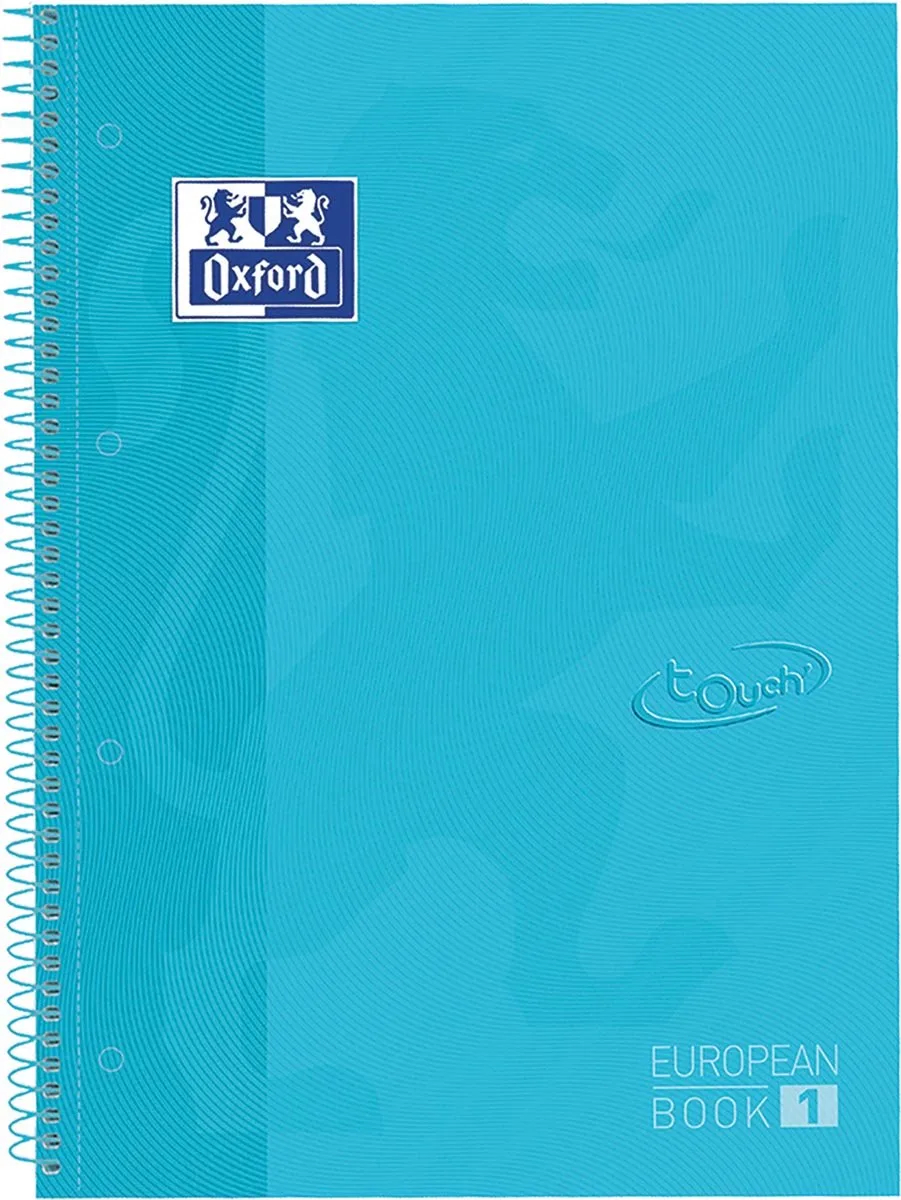School Touch Europeanbook spiraalblok, ft A4+, 160 bladzijden, geruit 5 mm, pastel blauw 5 stuks från Oxford i Karton – produktbild