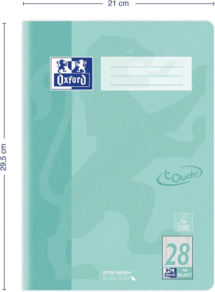 Schulheft Oxford TOUCH Schulheft A4 L28 kariert 16 Blatt grün de Oxford – photo produit