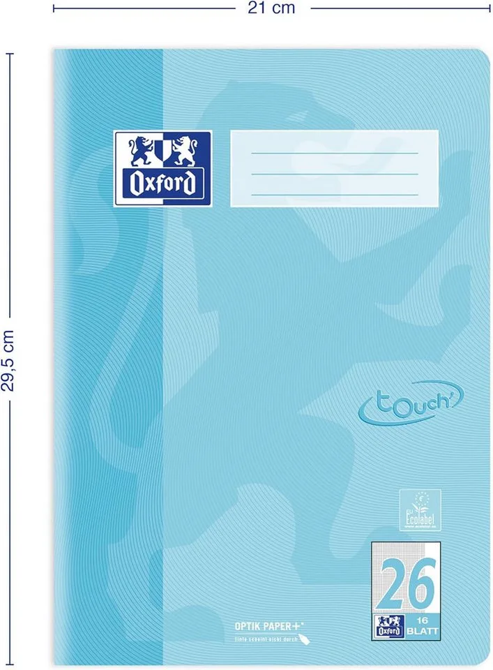 Schulheft Oxford Touch Schulheft A4 Lineatur 26 kariert – 16 Blatt de Oxford – photo produit