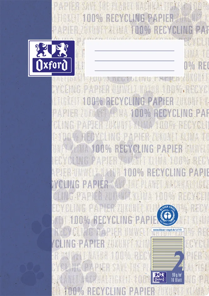 Schulheft , Recycling, , DIN A4, 16 Blatt, Lineatur 2 by Oxford – product photo