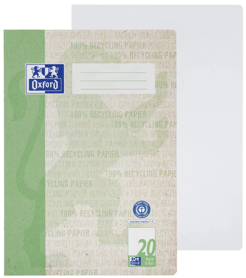 Schulheft , Recycling, , DIN A4, 16 Blatt, Lineatur 20 van Oxford – productfoto