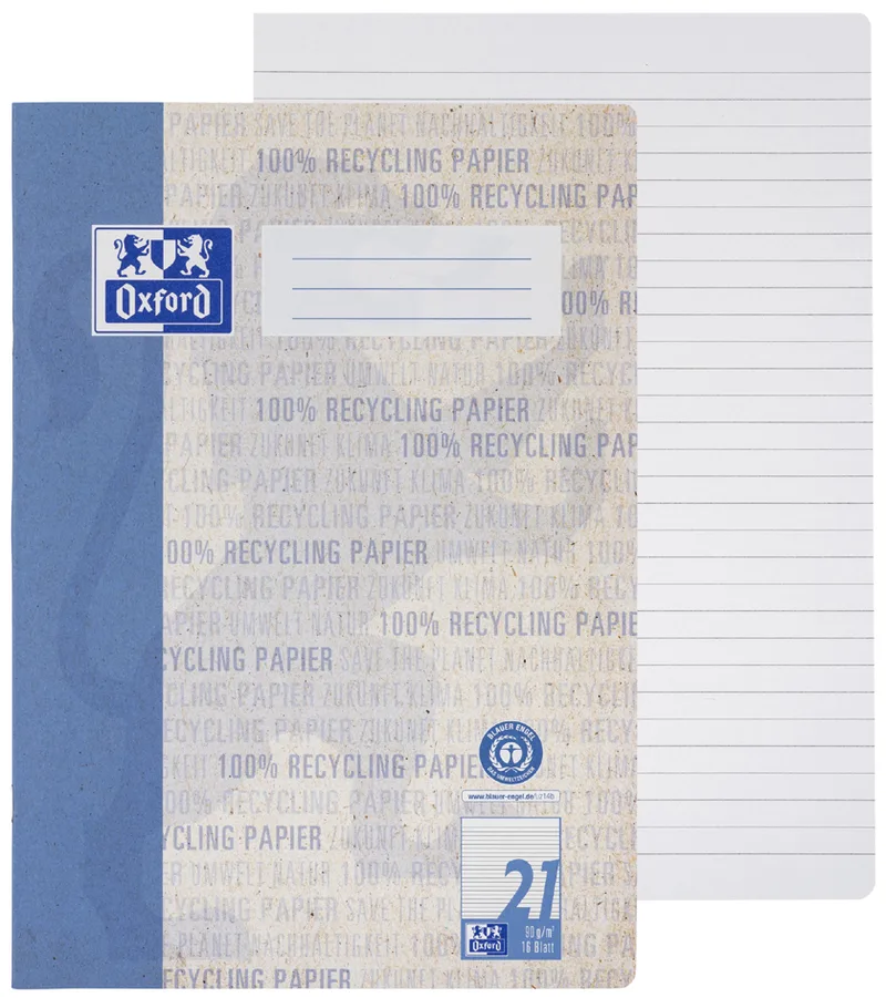 Schulheft , Recycling, , DIN A4, 16 Blatt, Lineatur 21 von Oxford – Produktfoto