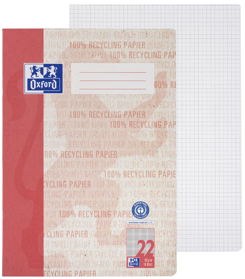 Schulheft , Recycling, , DIN A4, 16 Blatt, Lineatur 22 van Oxford – productfoto
