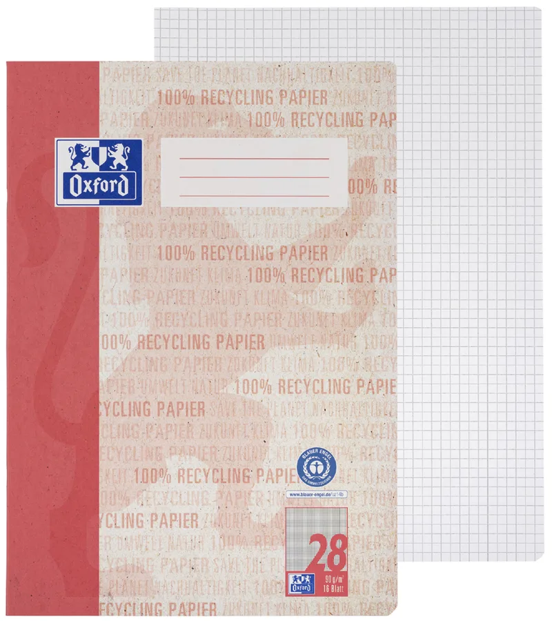 Schulheft , Recycling, , DIN A4, 16 Blatt, Lineatur 28 fra Oxford – produktbillede