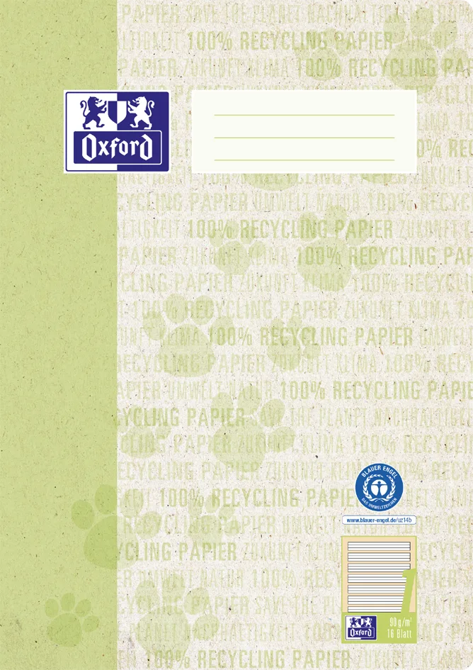 Schulheft , Recycling, , DIN A4, 16 Blatt, Lineatur 3 by Oxford – product photo