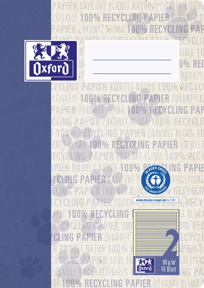 Schulheft , Recycling, , DIN A5, 16 Blatt, Lineatur 2 von Oxford – Produktfoto