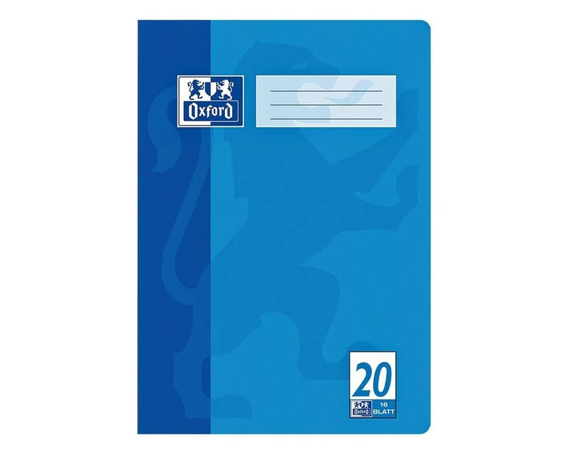 Schulheft Schule, A4, blanko (Lineatur 20), mit Optik-Papier, ungelocht, 16 Blatt van Oxford in Blauw, Wit – productfoto