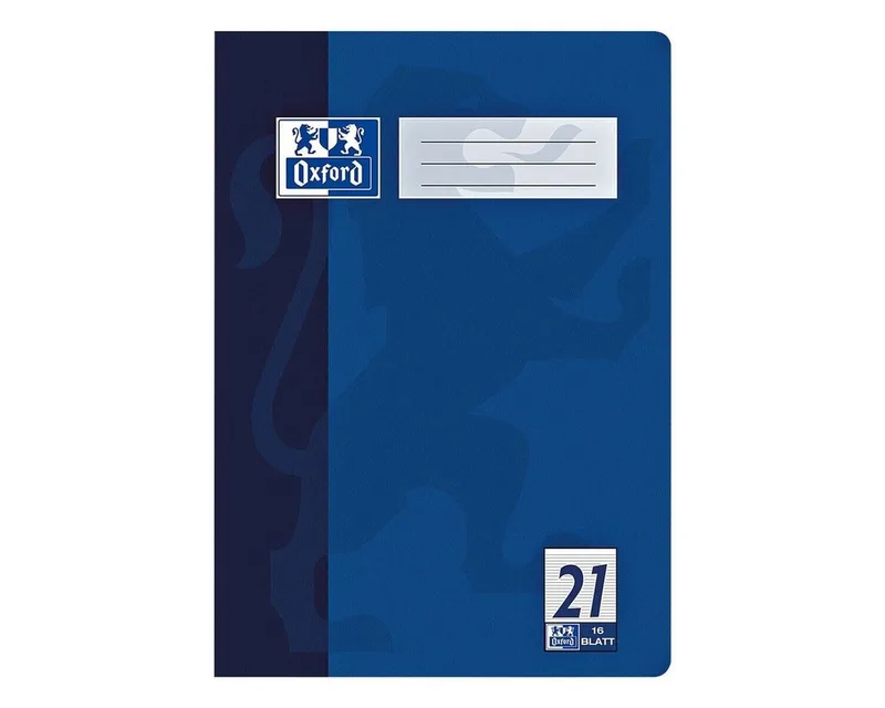 Schulheft Schule, A4, liniert (Lineatur 21), mit Optik-Papier, ungelocht, 16 Blatt de Oxford en Bleu, Blanc – photo produit