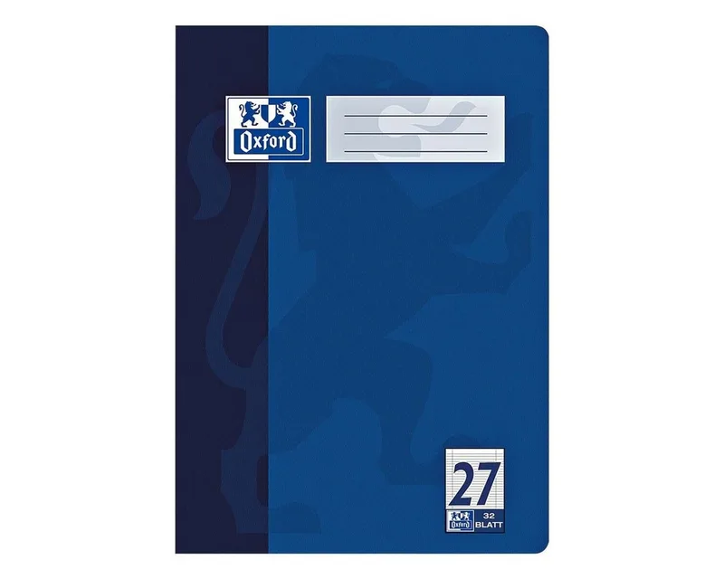 Schulheft Schule, A4, liniert (Lineatur 27), Innen-/ Außenrand, ungelocht, 32 Blatt de Oxford en Bleu, Blanc – photo produit