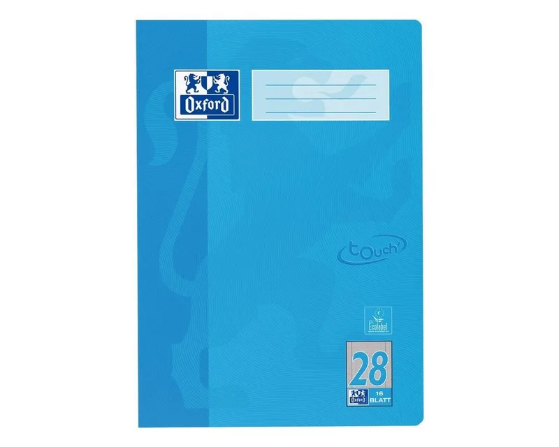 Schulheft Touch, A4, kariert (Lineatur 28), Innen-/ Außenrand, ungelocht, 16 Blatt de Oxford en Bleu – photo produit
