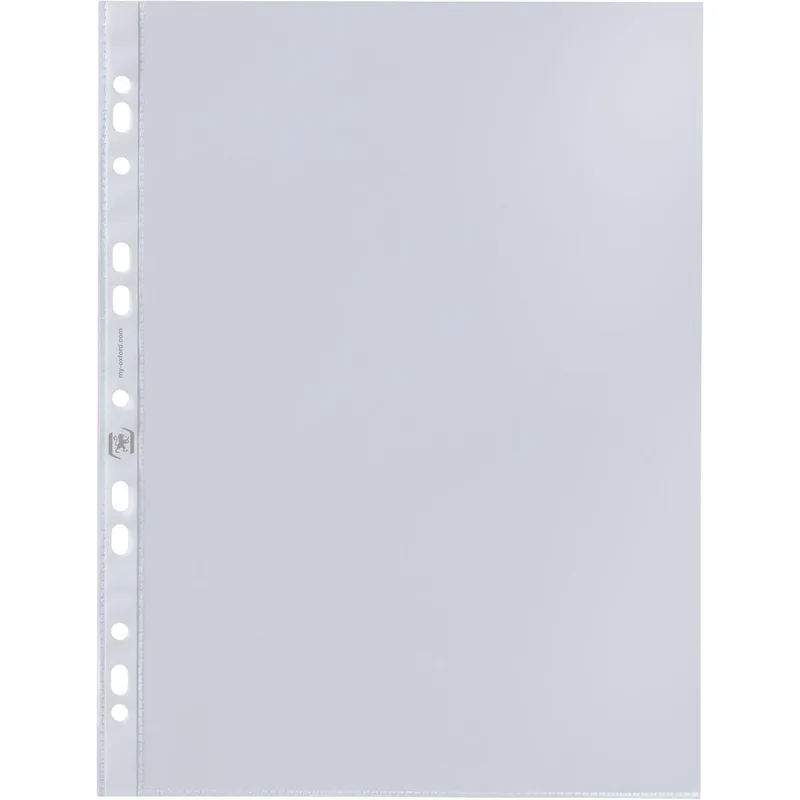 showtas, A4, uit glasheldere PP, 11-gaatsperforatie, 50 micron, pak van 100 stuks by Oxford – product photo